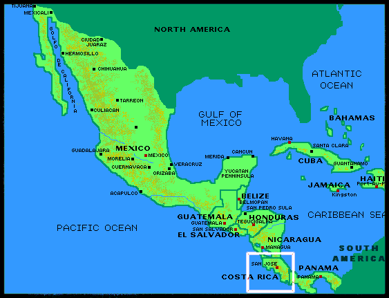 costa rica map north america